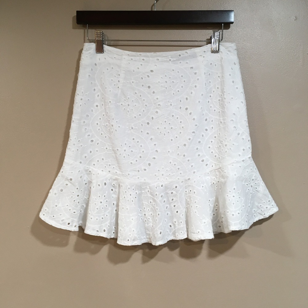 Nasty Gal Eyelet Ruffle Mini Skirt Womens 6 White Coquette Boho Fairy Ethereal